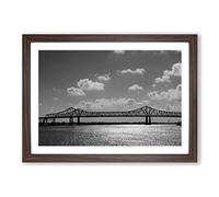 Bridge Across The Water Framed Print | A2 Walnut Framed Wall Art | Ready to Hang | Modern Cityscape Picture | Living Room Bedroom Lounge Office