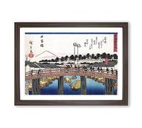 Bridge Crossing by Utagawa Hiroshige Framed Print | A2 Walnut Framed Wall Art | Ready to Hang | Asian Cityscape Picture | Living Room Bedroom Lounge Office
