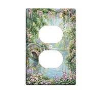 Bridge Duplex Outlet Covers Wall Plate, Nature Romantic Flowers Water Spring Green Plastic Standard Size Decorative Receptacle Outlet Covers for Bedroom Bathroom Kitchen Entrance Decor