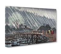Bridge In The Rain By Kobayashi Kiyochika Asian Japanese Canvas Wall Art Print Ready to Hang, Framed Picture for Living Room Bedroom Home Office Décor, 30x20 Inch (76x50 cm)