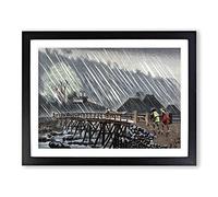 Bridge In The Rain By Kobayashi Kiyochika Asian Japanese Framed Print | A2 Black Framed Wall Art | Ready to Hang | Asian Cityscape Picture | Living Room Bedroom Lounge Office
