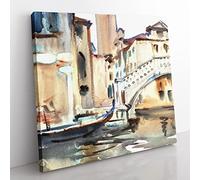 Bridge In Venice by John Singer Sargent Classic Painting Canvas Wall Art Print Ready to Hang, Framed Picture for Living Room Bedroom Home Office Décor, 35x35 cm (14x14 Inch)