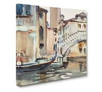Bridge In Venice by John Singer Sargent Classic Painting Canvas Wall Art Print Ready to Hang, Framed Picture for Living Room Bedroom Home Office Décor, 14x14 Inch (35x35 cm)