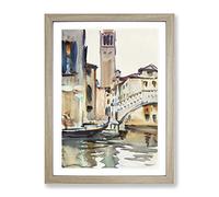 Bridge In Venice By John Singer Sargent Classic Painting Framed Wall Art Print, Ready to Hang Picture for Living Room Bedroom Home Office Décor, Oak A2 (64 x 46 cm)