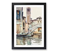 Bridge in Venice by John Singer Sargent Framed Print | A2 Black Framed Wall Art | Ready to Hang | Modern Cityscape Picture | Living Room Bedroom Lounge Office
