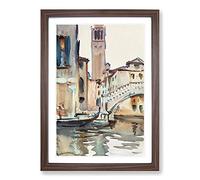 Bridge in Venice by John Singer Sargent Framed Print | A2 Walnut Framed Wall Art | Ready to Hang | Modern Cityscape Picture | Living Room Bedroom Lounge Office