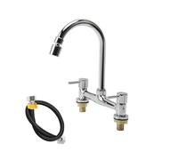 Bridge Kitchen Sink Mixer Tap,2 Hole Deck Mounted Cold and Hot Mixer Tap,360° Swivel Spout,Dual Handle Sink Chrome Faucet,with 60cm Water Hose,for Kitchen/Bathroom