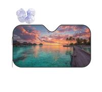 Bridge, Ocean, House, Coconut Tree Windshield Sun Shade, Family Funny Windshield Sun Shade For Car Suv Truck, Protector Blocks Uv, (51" X 27.5"Inch,Upgrade Hardened)