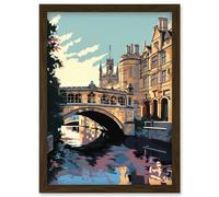 Bridge of Sighs Cambridge University on Cam River Artwork Framed Wall Art Print A4 Artery8 Brown One Size
