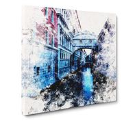 Bridge Of Sighs In Venice Italy Watercolour Canvas Print | Gallery Wrapped 30mm Frame Wall Art | 14x14 inches | Ready to Hang | Modern Cityscape Picture | Living Room Bedroom Lounge Office
