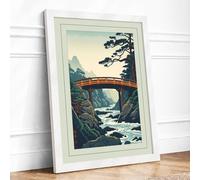 Bridge Over Mountain Ravine Japandi Framed Wall Art Print A3 (42×29.7cm) White, Wall Decor for Living Room, Bedroom, Office & Home, Ready to Hang, Art Gift