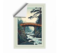 Bridge Over Mountain Ravine Japandi Unframed Wall Art Print A2 (59.4×42cm), Wall Decor for Living Room, Bedroom, Office & Home, Art Gift