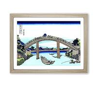 Bridge Over The River By Katsushika Hokusai Asian Japanese Framed Print | A4 Oak Framed Wall Art | Ready to Hang | Asian Cityscape Picture | Living Room Bedroom Lounge Office