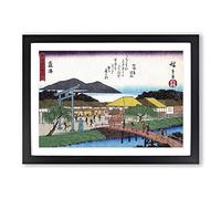 Bridge Over The River by Utagawa Hiroshige Framed Print | A2 Black Framed Wall Art | Ready to Hang | Asian Cityscape Picture | Living Room Bedroom Lounge Office
