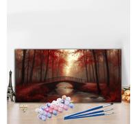 Bridge Paint by Numbers for Adults Beginners, DIY Paint by Numbers Autumn Colored Canvas Drawing, Easy Arts and Crafts for Adults Oil Painting Kit for Relax and Christmas Decorations 30x60 cm G8-326