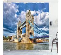 Bridge Shower Curtain Anti Mould 3D London Shower Curtains Waterproof Bathroom Curtains Quick-Drying Bath Curtain with 8 Hooks for Wet Room 120 x 200, X884