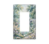 Bridge Single Rocker Light Switch Cover, Nature Romantic Flowers Water Spring Green Plastic Standard Size Switch Plate Decorative for Bedroom Bathroom Kitchen Entrance Decor