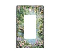 Bridge Single Rocker Light Switch Cover, Nature Romantic Flowers Water Spring Green Plastic Standard Size Decorative Wall Plates for Home Living Room Bedroom Bathroom Decor