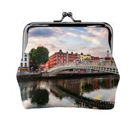 Bridge Sunset River Landscape Print Print Coin Purse for Men Women Leather Kiss Lock Small Pouch Coin Wallet