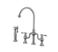 Bridge Taps Kitchen with Spray Head Double Handle Hot Cold Water Mixer Tap for Sink Brass Swivel Spout Kitchen Sink Taps Mixer Black
