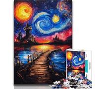 Bridge Under The Night Sky 1000 Piece Jigsaw Puzzles,Challenging To Complete But Fun And Humorous with Matching Poster And Trivia Sheet 50x75cm