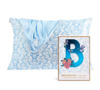 Bridgerton x Kitsch Satin Pillowcase with Zipper Closure, Softer Than Pure Silk Pillow Cases Queen, 19x26in Silky Smooth Pillow Covers for Hair, Cooling Pillow Cases Standard Size, Toile de Blue, 1 Pc