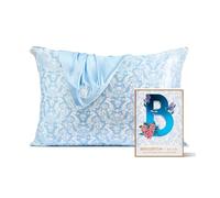 Bridgerton x Kitsch Satin Pillowcase with Zipper Closure, Softer Than Pure Silk Pillow Cases Queen, 19x26in Silky Smooth Pillow Covers for Hair, Cooling Pillow Cases Standard Size, Toile de Blue, 1 Pc