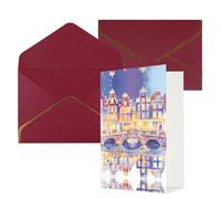 Bridges In The City Elegant Greeting Card - Premium Pearl Paper Foldable Card With Gold Trim, Blank Inside For Personal Message - Perfect For Christmas, Birthday, Wedding & Valentine’s Day