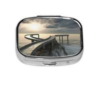 Bridges in The sea Mini Square Pill Box - Compact Daily Pill Holder for Easy On-The-Go Use