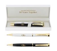 Bridgewater Pen Company Anniversary Collection Executive Ballpoint Pen Set - 25 Years Silver, 40 Years Ruby, 50 Years Golden Anniversary Boxed Gift (50 Years)