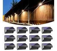 Bridika Solar Fence Lights Warm White & White, Solar Outdoor Wall Lights, Fence Solar Lights Outdoor Waterproof for Step, Backyard, Fence, Wall, Patio, Deck Railing, Stair (12 Pack)