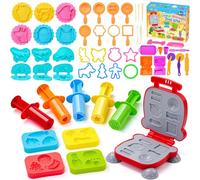 Bridokit 54 Pcs Dough Tools Kit, Dough Accessories Modeling Clay Tools and Cutters for Kids Include Hamburger Maker, Dinosaur Molds, with Drawstring Bag, Dough Gift Set for Kids 3 Years