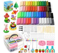 Bridokit 54 Pcs Polymer Clay Set, Oven Baked Model Clay Non-Toxic, Multicolour Modelling Clay for Kids with 19 Sculpting Tools, 2 Gem Silicone Molds and Colourful Gift Box, Crafts Gift for Kids Adults