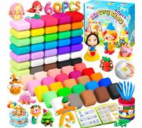 Bridokit Air Dry Clay, 60 Packs Air Modelling Clay for Kids with More White Magic Clay, Press Plate, Modelling Tools, Booklet, DIY Creative Craft Clay Kits for Kids, Soft Light and No-Sticky