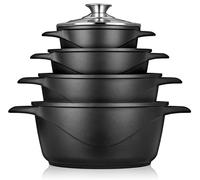 briebe 8 Piece Nonstick Induction Cookware Set, 1.2-6.0L Pots with Lids, ILAG GRANITEC PFOA Free, Includes Silicone Gloves, Oven Safe, MGK-12