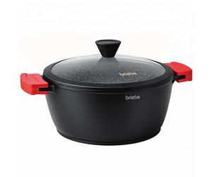 briebe Black Titanium Casserole Dish Non-Stick Induction Cooker, Pot 16 cm, Cast Aluminium, PFOA-Free Coating, Glass Lid, Removable Silicone Handles, Glass-Ceramic, Gas, Oven