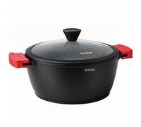 briebe Black Titanium Casserole Dish Non-Stick Induction Cooker, Pot 28 cm, Cast Aluminium, PFOA-Free Coating, Glass Lid, Removable Silicone Handles, Glass-Ceramic, Gas, Oven
