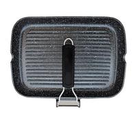 briebe Black Titanium Grill Pan with Stripes, Induction, Non-Stick Titanium Grill Pan, Cast Aluminium, PFOA-Free, Foldable Handle, Suitable for Glass Ceramic, Gas (34 x 24 cm)