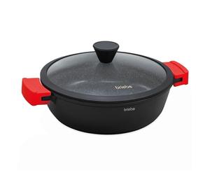 briebe Black Titanium Induction Non-Stick Low Cookware Casserole 30 cm, Cast Aluminum, PFOA-Free Coating, Glass Lid, Silicone Handles, Ceramic Glass, Gas, Oven