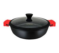 briebe Black Titanium Induction Non-Stick Low Cookware Casserole 32 cm, Cast Aluminum, PFOA-Free Coating, Glass Lid, Silicone Handles, Ceramic Glass, Gas, Oven
