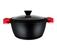 briebe Black Titanium Non-stick Induction Cooker, Casserole 20 cm, Cast Aluminium, PFOA-Free Coating, Glass Lid, Removable Silicone Handles, Glass-Ceramic, Gas, Oven