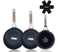 briebe Black Titanium Set of 3 Non-Stick Frying Pans Titanium Induction 18-20-24 cm, Forged Aluminum, PFOA-Free Coating, Professional Stainless Steel Handle, Ceramic Glass, Gas, 3 Protectors