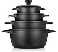 briebe Cookware Set 8 Piece, 4 Cast Aluminium Casseroles Dish Cast Aluminium, ILAG GRANITEC Non-Stick, Set of Pots and Lids Glass, Silicone Gloves, Ceramic Hob, Gas, Oven, MGK12S