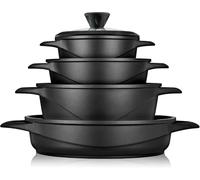 briebe Cookware Set 8 Piece, 4 Cast Aluminium Casseroles Dish Cast Aluminium, ILAG GRANITEC Non-Stick, Set of Pots and Lids Glass, Silicone Gloves, Ceramic Hob, Gas, Oven, MGK-17S