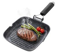 Briebe Grill Steakhouse Induction Strips Non-Stick Titanium, Frying Pan Iron 28 x 28 cm, Cast Aluminium without PFOA, Folding Handle
