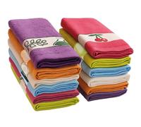 briebe Home 12 Terry Kitchen Cloths 100% Cotton, 50 x 45 cm, Made in Portugal, Multi-Coloured with Embroidered Design, Set of Soft Towels