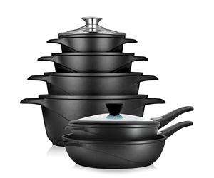 briebe Induction Cookware Set 12 Pieces, 4 Cast Aluminium Casseroles Dish + 2 Frying Pans, Non-Stick ILAG Granitec PFOA-Free, Set of Pots and Glass Lids, Silicone Gloves, Ceramic Hob, Gas, Oven