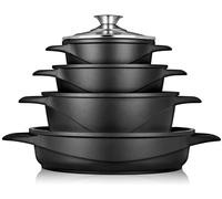 briebe Induction Cookware Set 8 Pieces, Set of 4 Cast Aluminium Cookers, Non-Stick ILAG GRANITEC PFOA Free, Set of Pots and Lids Glass, Silicone Gloves, Ceramic Hob, Gas, Oven, MGK-17