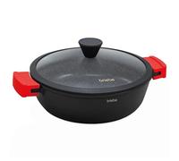 briebe Non-Stick Induction Black Titanium Low Cooking Set 32 cm, Cast Aluminium, PFOA-Free Coating, Glass Lid, Silicone Handles, Ceramic Glass, Gas, Oven