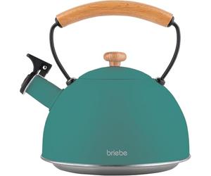 briebe Nordic 2.3L Retro Induction Whistling Kettle, Stainless Steel, All Hobs: Glass-Ceramic Hob, Gas, Electric, Cool Touch Wooden Handle, Vintage, For Tea, Coffee, Tea Pot, Green